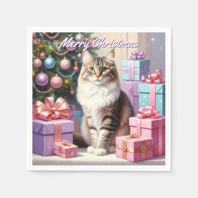 Serviette En Papier Noël du chat (Devant)