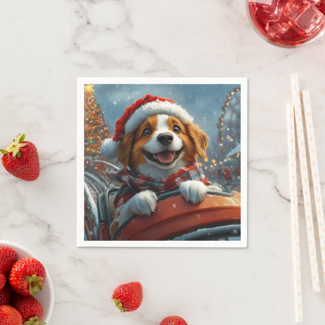 Serviette En Papier Noël du chien espagnol breton (En situation)