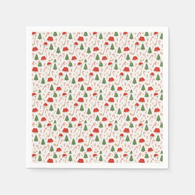 Serviette En Papier Noël du golfeur avec équipement de golf (Devant)