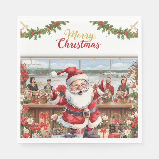 Serviette En Papier Noël du Père Noël avec fleuriste à l'aéroport (Devant)