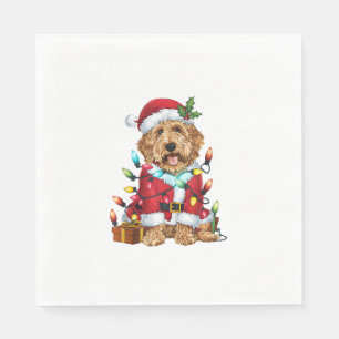 Serviette En Papier Noël Éclairage Père Noël Labradoodle Chien Noël