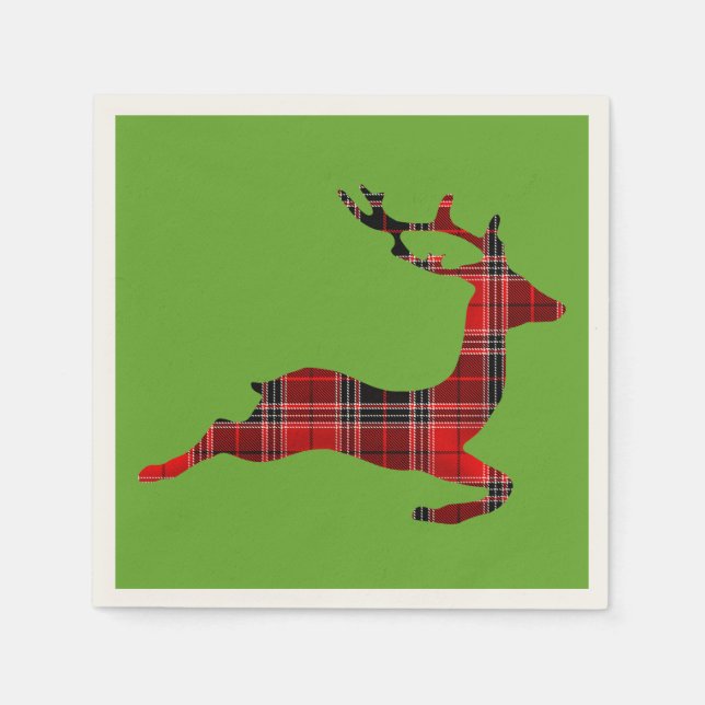 Serviette En Papier Noël écossais aux rennes de Tartan rouge (Devant)