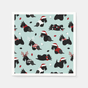 Serviette En Papier Noël écossais Terrier bleu