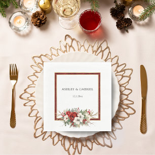 Serviette En Papier Noël Élégant Fleuris Damassé Rouge