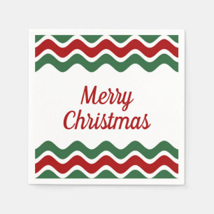 Serviette En Papier Noël élégant rayures rouges et vertes