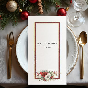 Serviette En Papier Noël élégant rouge damassé floral