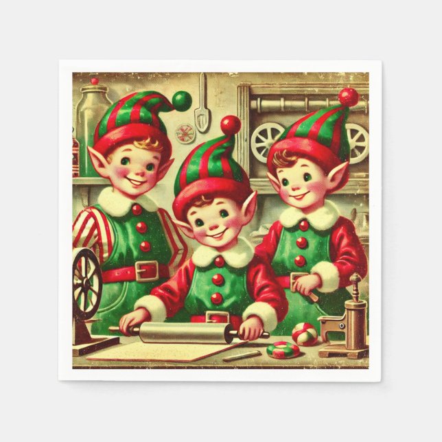 Serviette En Papier Noël Elves Père Noël Cookie (Devant)