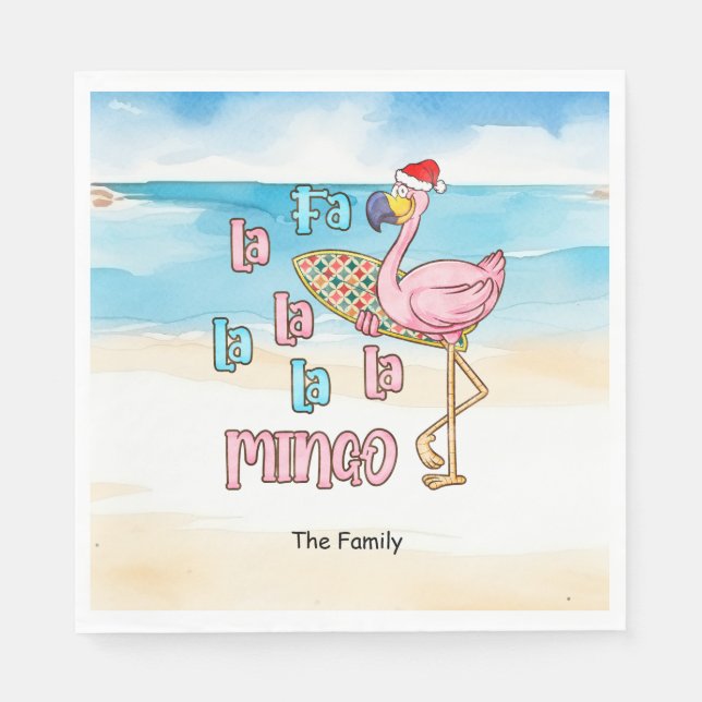 Serviette En Papier Noël en juillet avec le Flamant rose SANTA CLAUS (Devant)