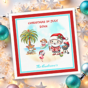 Serviette En Papier Noël En Juillet Joli Père Noël Tropical Été
