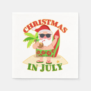Serviette En Papier Noël en juillet Père Noël avec Surfboard