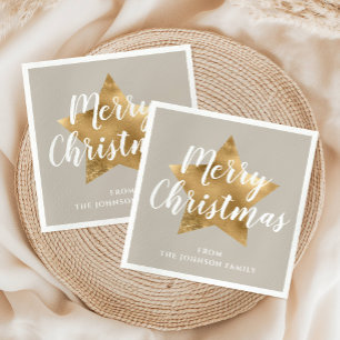 Serviette En Papier Noël Étoile Dorée Taupe Festive
