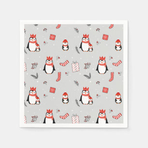 Serviette En Papier Noël Festif d'hiver Famille Pingouin fête