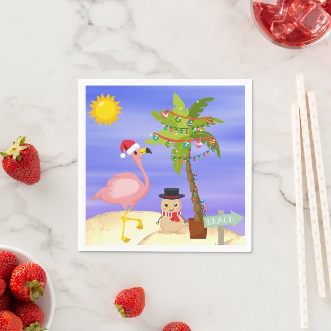 Serviette En Papier Noël Flamant rose d'été Plage Jolies vacances (En situation)