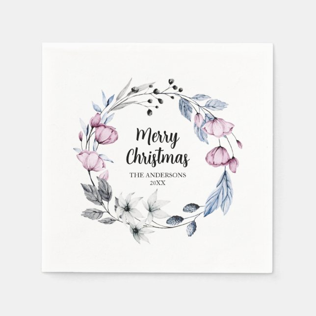 Serviette En Papier Noël fleuri personnalisé (Devant)