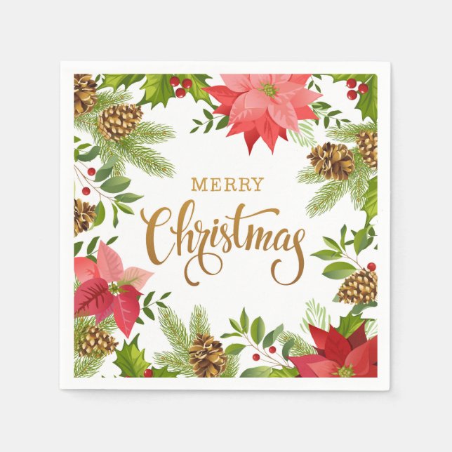 Serviette En Papier Noël floral de Poinsettia | Vacances (Devant)