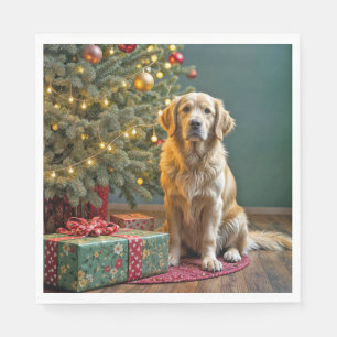 Serviette En Papier Noël Golden Retriever avec des cadeaux
