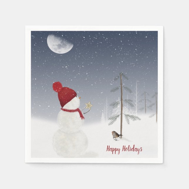 Serviette En Papier Noël Holiday Snowman avec étoile (Devant)