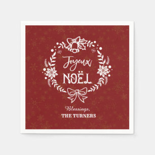 Serviette En Papier Noël Joyeux Noel Gold Snowflakes Monogramme