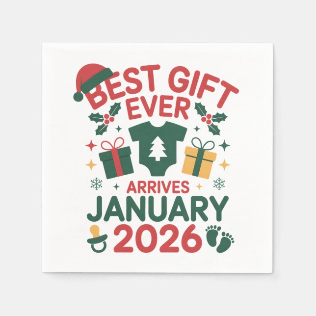 Serviette En Papier Noël Meilleur Cadeau Arrives Janvier 2026 Couples (Devant)