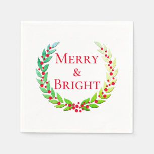 Serviette En Papier Noël Merry & Bright Laurel Wreath Red Berries