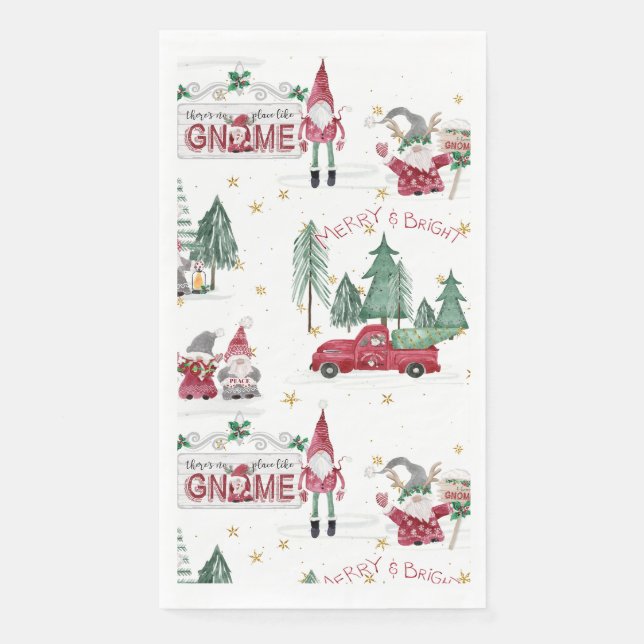 Serviette En Papier Noël Merry Bright Red Gnomes Forest Gold Star (Devant)