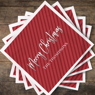 Serviette En Papier Noël mignon Rouge Whimsical Calligraphie rayée