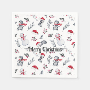 Serviette En Papier Noël mignonne Penguin Festive Snowman Vacances