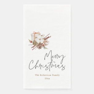 Serviette En Papier Noël minimaliste avec bouquet de coton