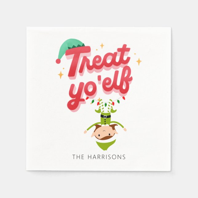 Serviette En Papier Noël Moderne Nouveauté Treat Yo Elf Vacances (Devant)