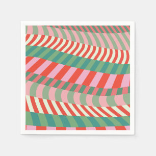 Serviette En Papier Noël moderne rouge vert rose bandes géométriques