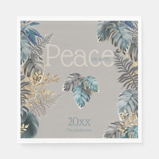 Serviette En Papier Noël Paix sur Terre Bleu Tropical (Devant)