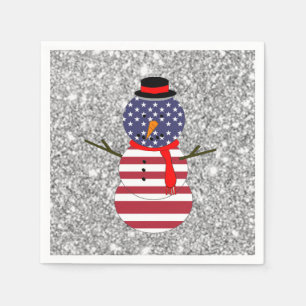 Serviette En Papier Noël patriotique de bonhomme de neige de drapeau