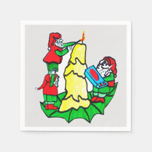SERVIETTE EN PAPIER NOËL PÈRE NOËL ELVES DÉCORÉES
