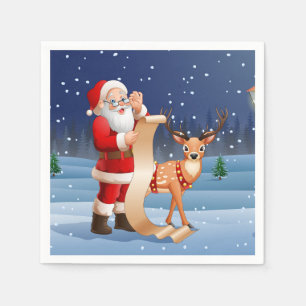 Serviette En Papier Noël Père Noël Et Rennes