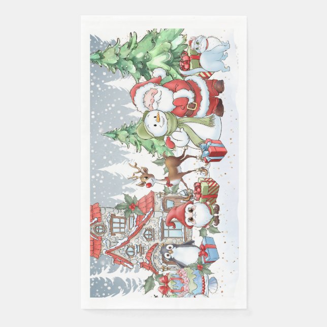 Serviette En Papier Noël Père Noël Snowman Rudolph (Devant)