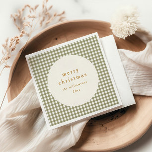 Serviette En Papier Noël personnalisé à carreaux gingham olive