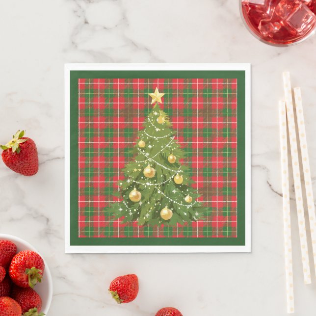 Serviette En Papier Noël Plaid rouge et vert (En situation)