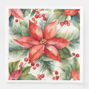 Serviette En Papier Noël Poinsettia et Holly Berries