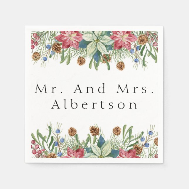 Serviette En Papier Noël Poinsettia Mariage personnalisé (Devant)