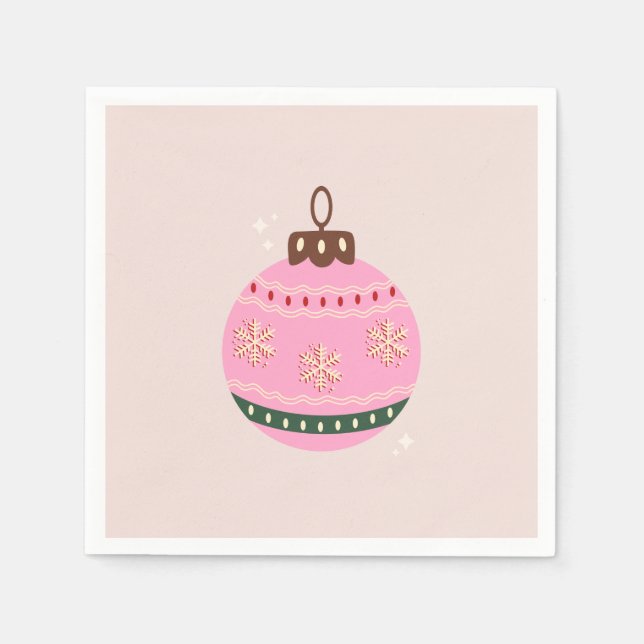 Serviette En Papier Noël Rétro Vacances rose Bauble (Devant)