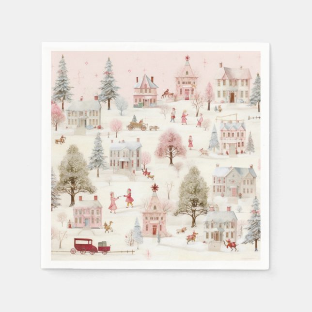 Serviette En Papier Noël rose vintage (Devant)