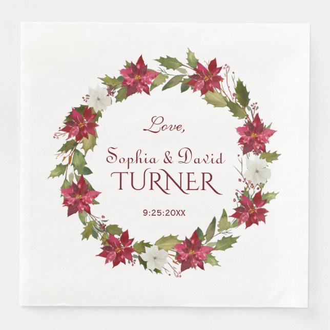Serviette En Papier Noël Rouge Blanc Poinsettia Mariage de couronne (Devant)