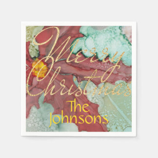 Serviette En Papier Noël Rouge Vert or Pointsettia