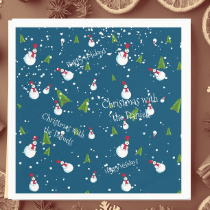 Serviette En Papier Noël Snowman bleu Personnalisé