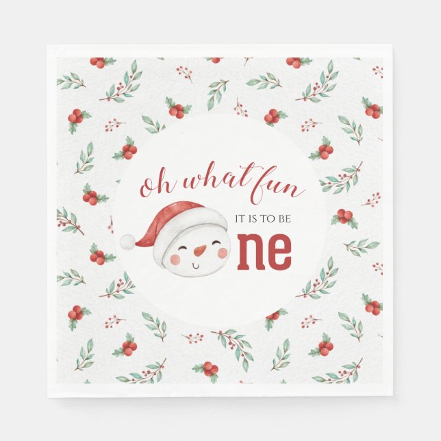 Serviette En Papier Noël Snowman Holly Premier anniversaire (Devant)