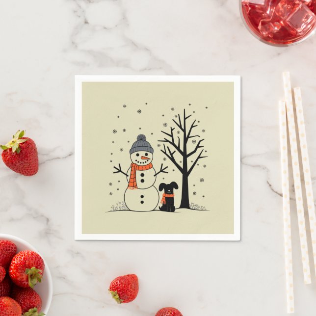 Serviette En Papier Noël Snowman Xmas Chien hiver (En situation)
