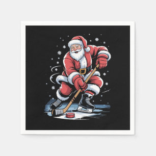 Serviette En Papier Noël Sport Père Noël joue de hockey sur glace Noël