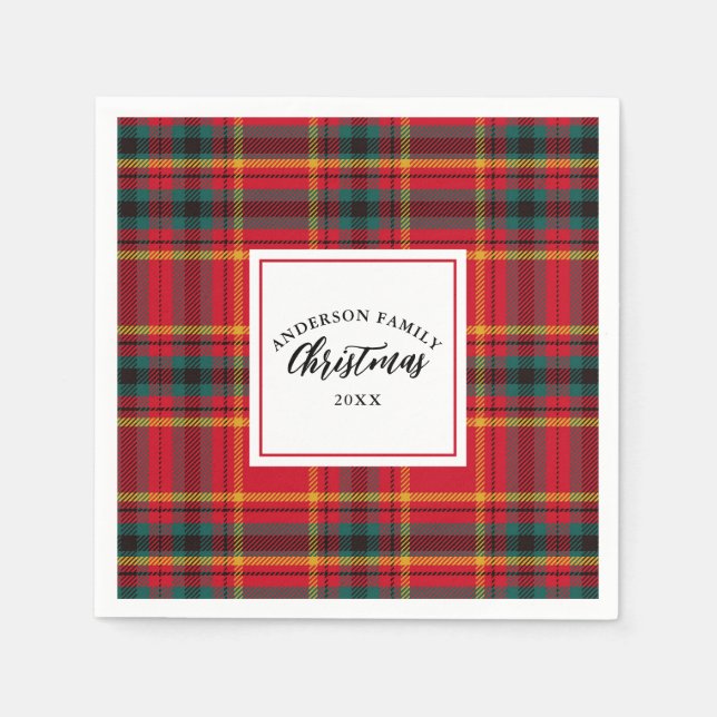 Serviette En Papier Noël Tartan Plaid Nom de famille Année (Devant)