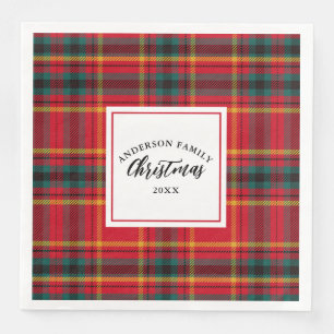 Serviette En Papier Noël Tartan Plaid Nom de famille Année