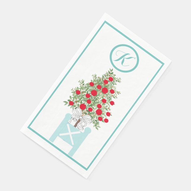 Serviette En Papier Noël Topiaire de l'Orange arbre Chinoiserie  (Coin)